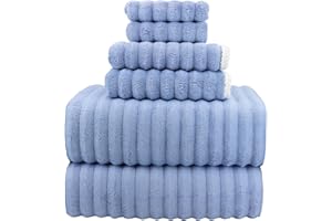 YTYC 39x78 Inches Oversized Bath Sheets Towels Set of 6 Large Towels for Bathroom Luxry Plush Super Soft Absorbent Stripe Hanging Loop Microfiber Shower Towels 80% Polyester (Blue,6)