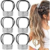 6 PACK Sparkly Rhinestone Hair Ties Crystal Ponytail Holder Headband Bling Hair Bands Hair Clip Barrettes Glitter Elastics Scrunchies Fancy Hair Ties Hair Accessories for Women Girls (Silver)