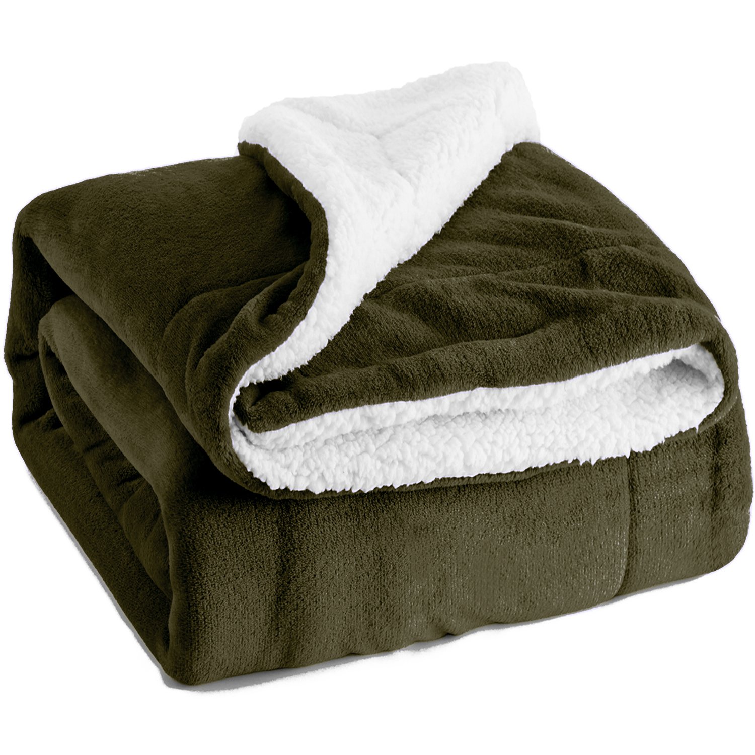 Sherpa Throw Blanket Olive Green Twin Size Reversible Fuzzy Bed Blankets Microfiber All Seasons Luxury Fluffy Blanket for Bed or Couch 60\
