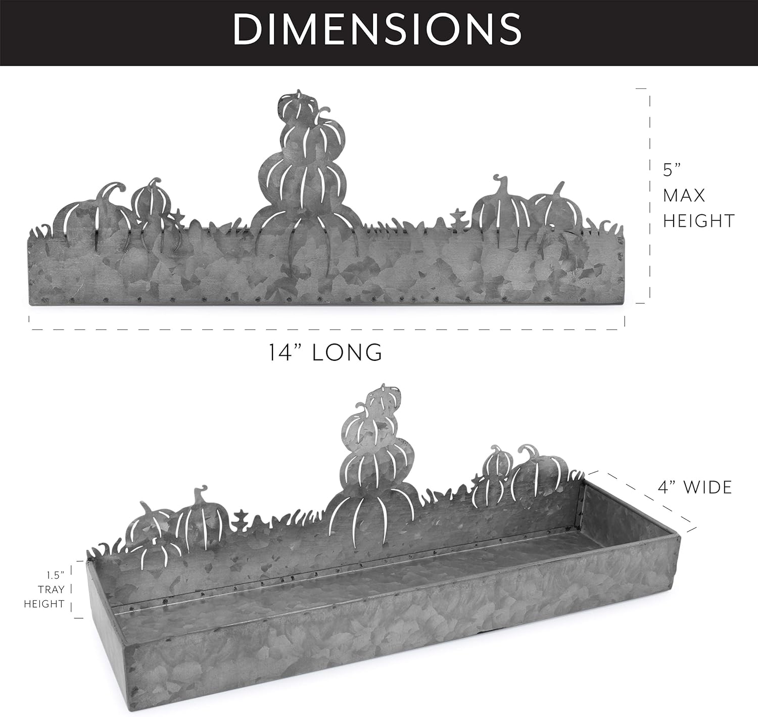 AuldHome Fall Decor Galvanized Tray, Field of Pumpkins Silhouette Farmhouse Decor Metal Tray 14 x 4 x 5 Inches: Home & Kitchen