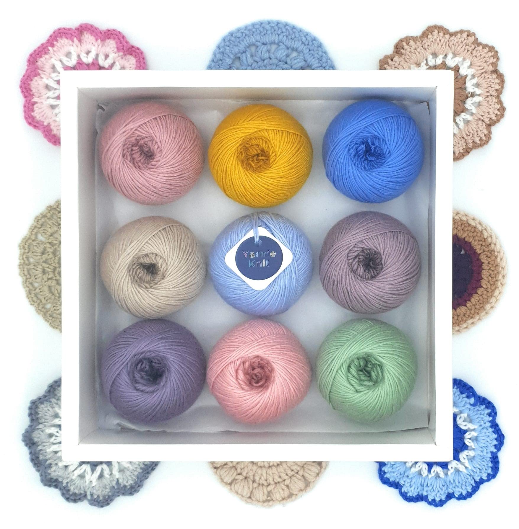 Yarnie Knit Segment wool acrylic DK, Double Knitting, Light Worsted, Weight 3 Yarn Kit Set Gift Idea Packs: Skittles, 50g x 9 Ball rainbow multi pastel coloured soft yarnset for beginners hand Crochet