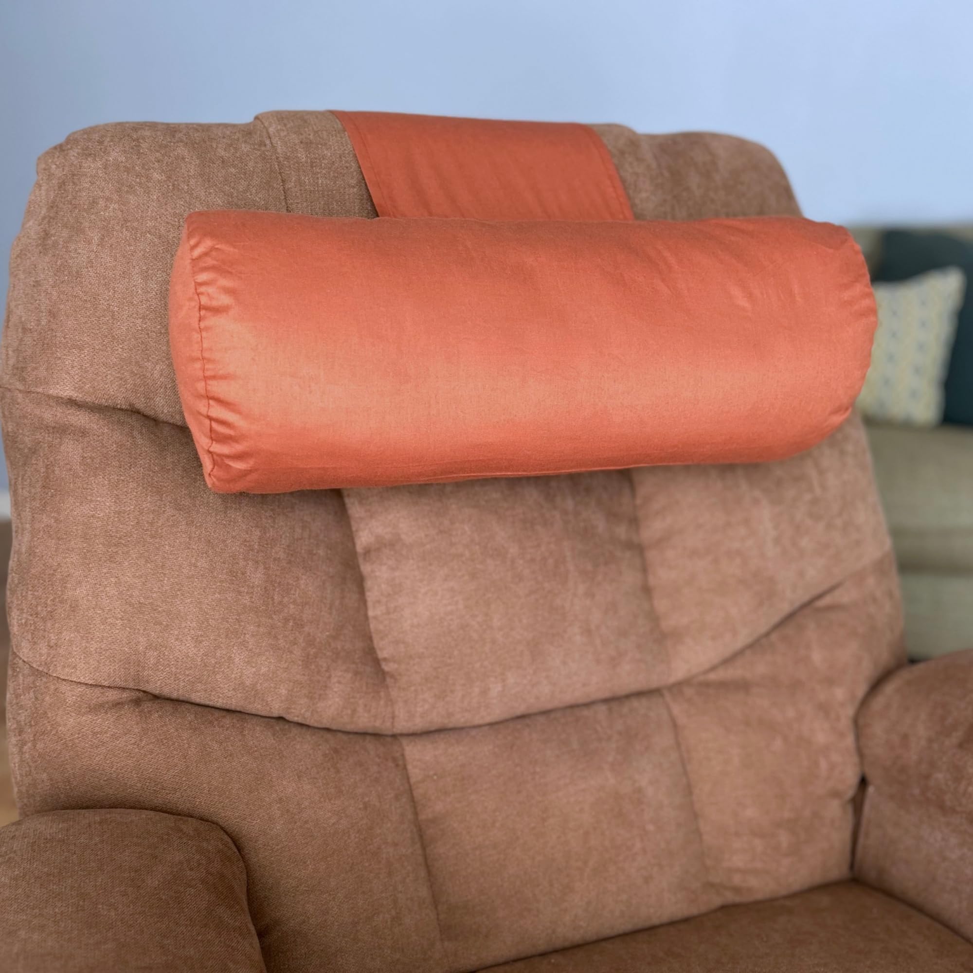 Photo 1 of EOT Wellness Recliner Pillow for Lumbar, Neck, and Cervical Support, Sleep, Couch, Office Chair, Headrest, Weighted, No Velcro Required, (Terracotta)