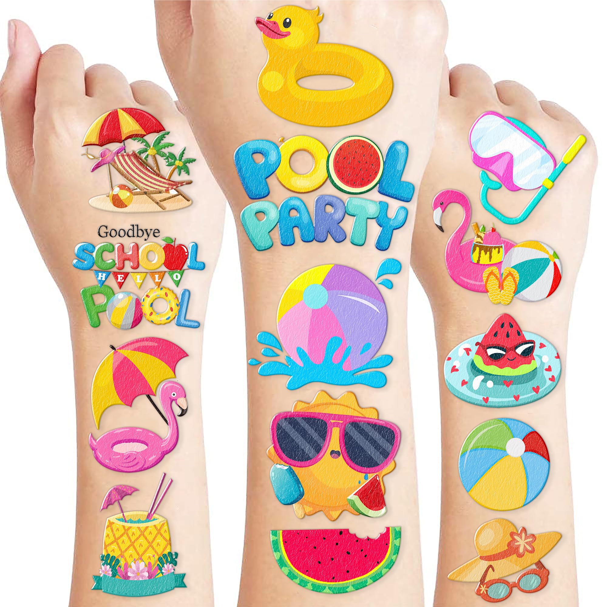 Photo 1 of 100PCS Summer Pool Beach Temporary Tattoos Themed Birthday Party Favors Decorations Supplies Hello Summer Tropical Decor Tattoo Stickers Gifts For Boys Girls Kids School Prizes Canival