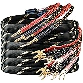 YYTCG 9 AWG 2-Pack Audiophile Speaker Cable - 2 Banana Plugs to 4 Spades per Cable,4N OFC Speaker Wire,Nylon Braid,Compatible with Amplifier,Speakers,AV Receiver& Home Theater(9.84ft/3m)