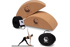 Slim Panda Cork Yoga Blocks 2 Pack, 9"x6"x3" Natural Cork High Density Yoga Blocks with Strap, 2 Pack Non-slip Eco-Friendly Yoga Blocks, Lightweight Yoga Bricks for Stretching, Balance, Pilates