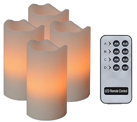 LED Wachskerzen-Set in Elfenbein, 4er Set mit Fernbedienung