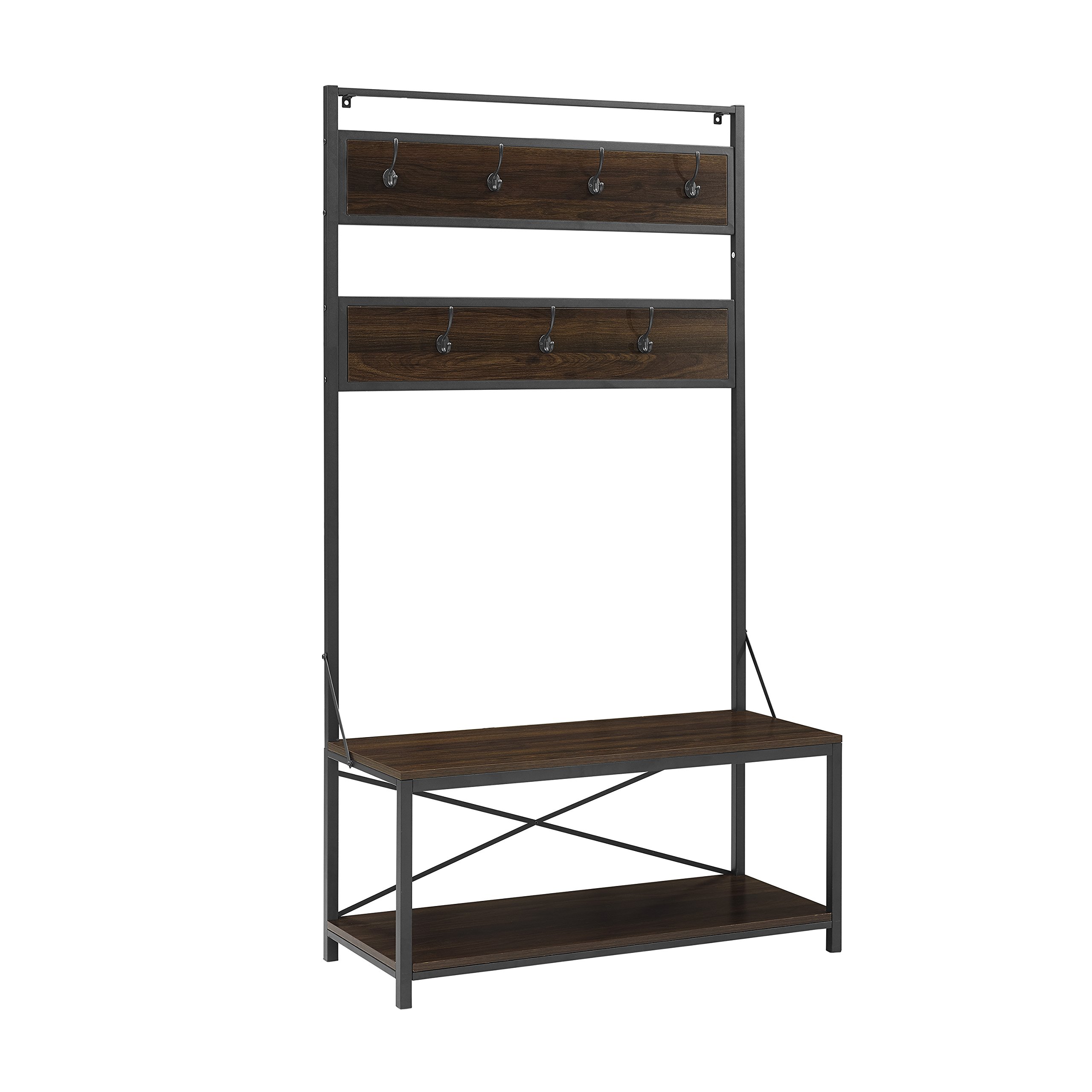 LOVE US 72" Industrial Metal and Wood Hall Tree with Open Bottom