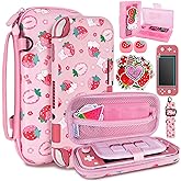 TIKOdirect Carrying Case for Switch Lite, Pretty Shockproof Portable Travel Bag with Soft Protective Shell, Screen Protectors, Cute Thumb Grips Caps and Game Card Case, Pink
