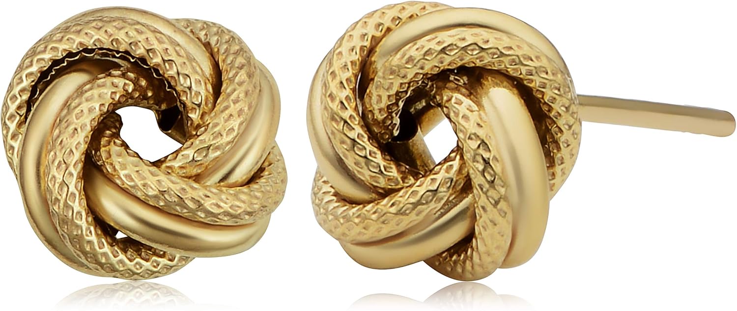 Kooljewelry 10k Yellow Gold Textured Love Knot Stud