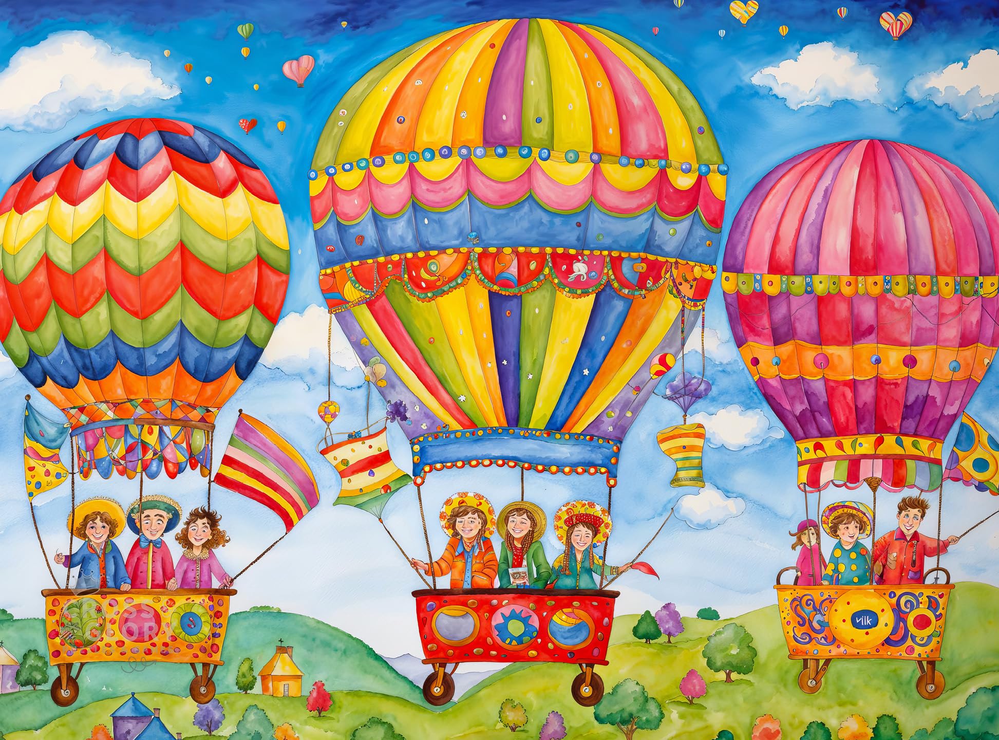 Floating on Cloud Nine by Cross & Glory - 1000 Piece Jigsaw Puzzle for Adults - Vibrant Hot Air Balloon Fantasy Picture, Best New Puzzles