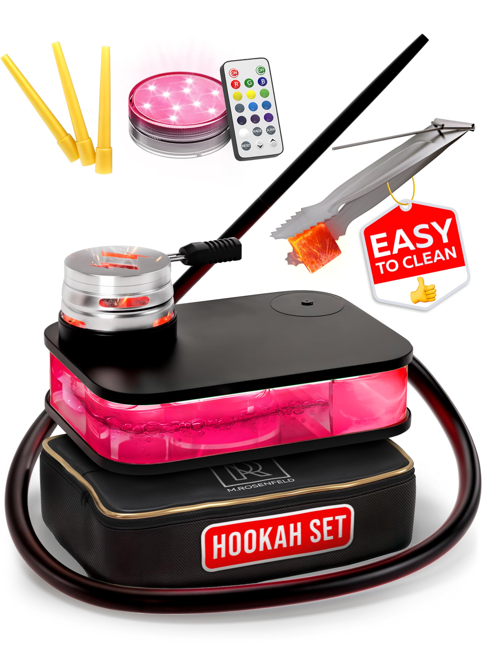Photo 1 of Portable Hookah Set With Everything - Black Portable Hookah Set for Travel with Flat Hookah Bag - Hookah Kit with Charcoal Holder & Coal Cover- Travel Sisha Hooka Set