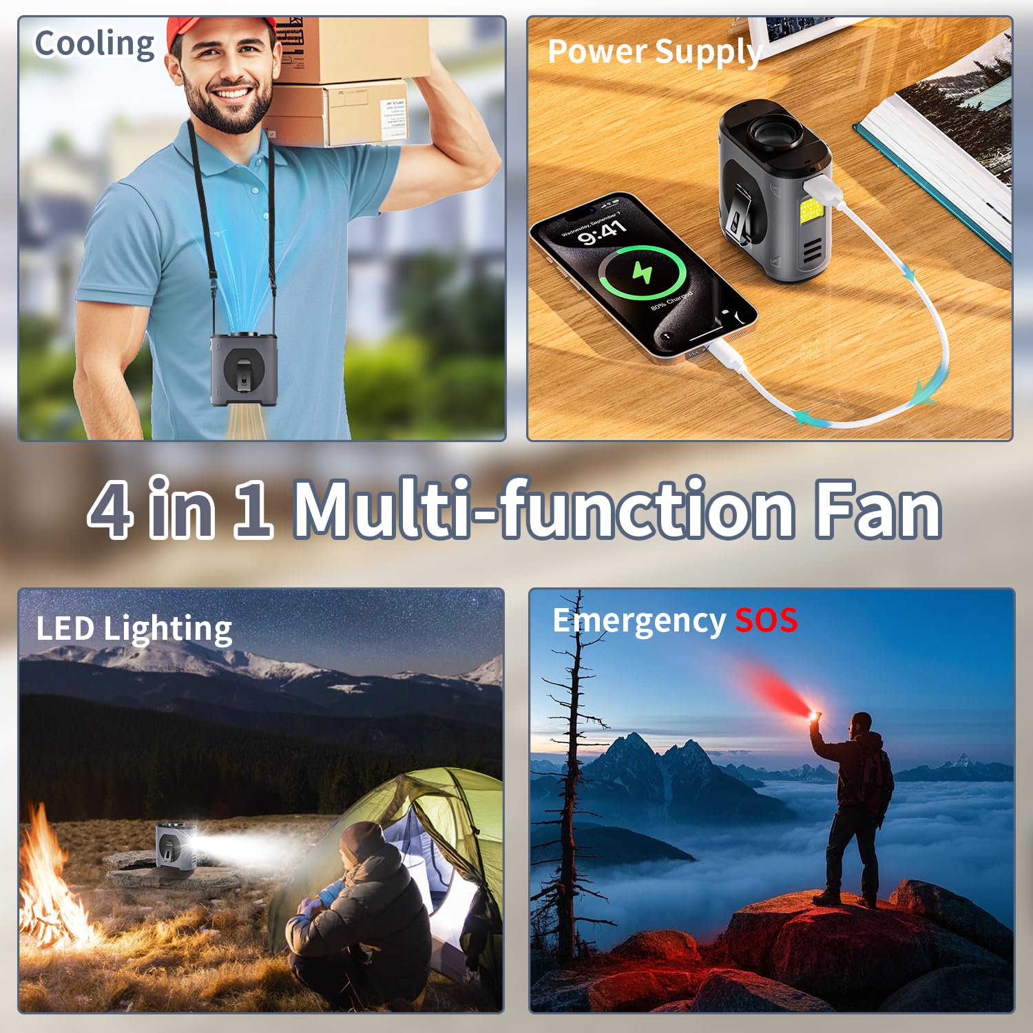 EEIFO Portable Waist Fan Clip On 10000mAh Wearable Belt Personal Fan 16000RPM Rechargeable Battery operated with 5 Speeds Wind and Light 40H Hands-Free for Cooling Outdoor Camping (Grey)