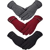 Patelai 3 Pairs Womens Gloves Winter Touchscreen Texting Phone Windproof Gloves Warm Fleece Lined Cold Weather