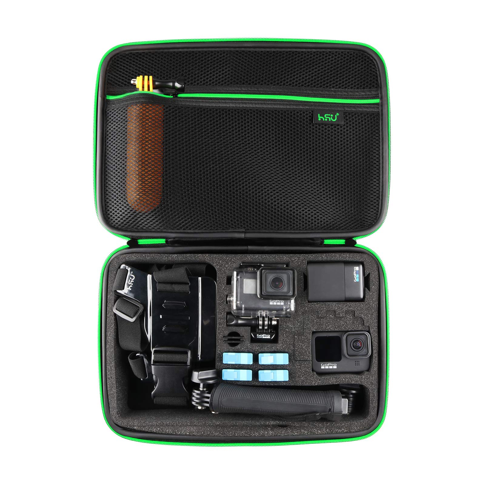 HSU Carrying Case for Gopro, Shockproof Travel Large Bag for Hero 13/12/11/10/9/8/7/6/5/4/3, and Other Action Camera Accessories(Green)