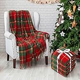 Fanfanwin 3 Pcs Red Plaid Throw Blanket with Ribbon 50"x 60" Christmas Plaid Blanket with Tassel Soft Warm Tartan Chenille Throw Fringe Carpet for Sofa Bedroom Travel Winter Shawl Cape Xmas Gift