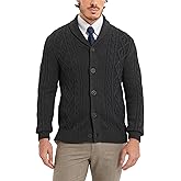 Kallspin Men's Wool Blend Cardigan Sweater Cable Knit Shawl Collar Cardigan Button Up Classic Knitwear