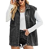 Zontroldy Denim Jean Vest for Women Oversized Sleeveless Button Down Denim Jean Vest Waistcoat Shacket Jacket