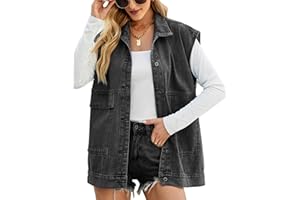 Zontroldy Denim Jean Vest for Women Oversized Sleeveless Button Down Denim Jean Vest Waistcoat Shacket Jacket