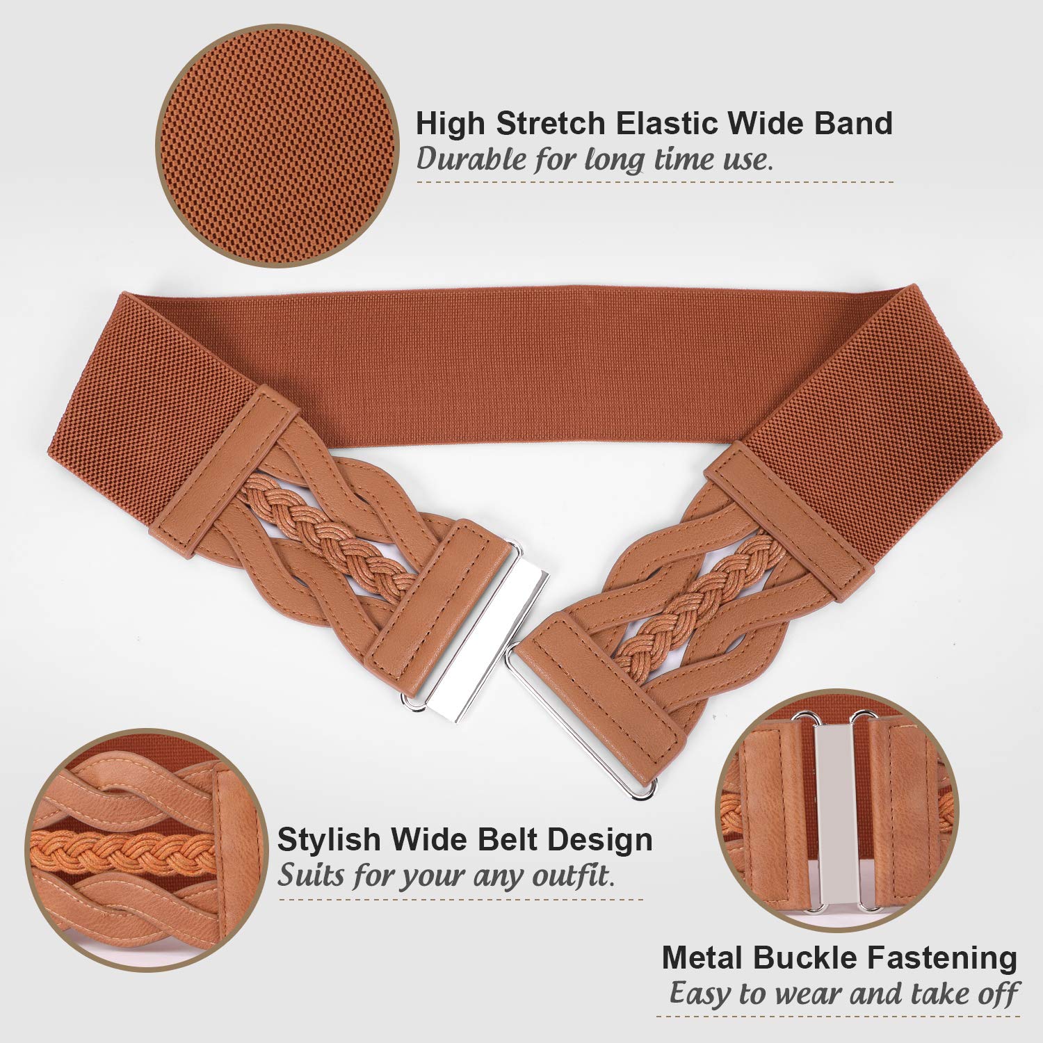 Women Vintage Wide Elastic Stretchy Waist Belt Ladies Retro Waistband for Dress by WHIPPY