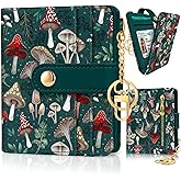 Jogjam Mushroom Green Rfid Ladies Wallet, Small Slim Thin Compact Credit Card Women Wallet, PU Leather Bifold Cash Zipper Coin Pocket ID Window for Female