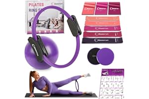 Goocrun Pilates Ring Set with Resistance Bands Set, Pilates Ball, Sliding Disks – Workout Equipment Home Gym Includes Complete Fitness Poster