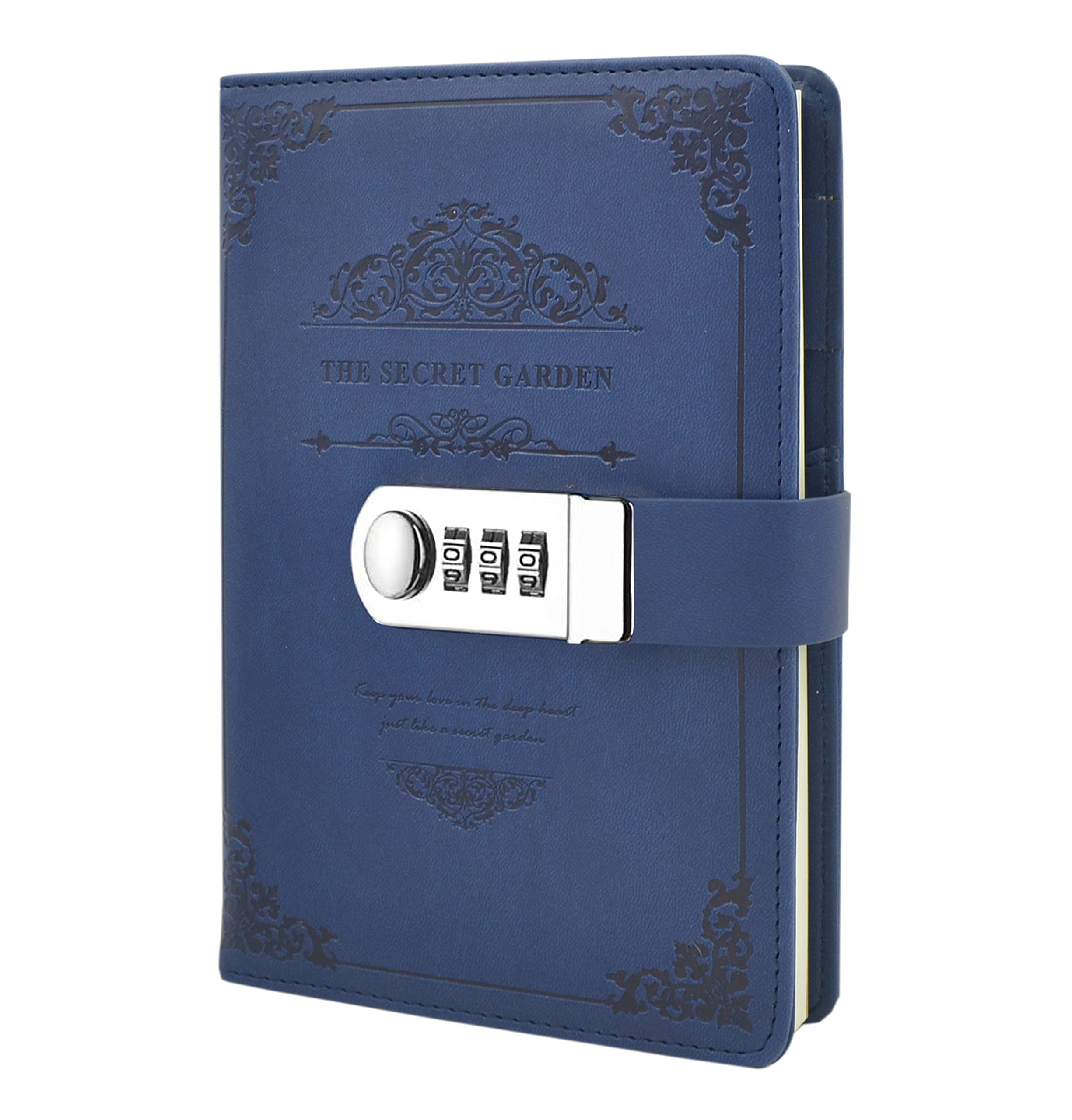 LinYesh Retro Vintage PU Leather Password Notebook Writing Notebook, Planner Organizer with Coded Lock, Pen Holder, Secret Password Hardcover Diary, 200x130mm