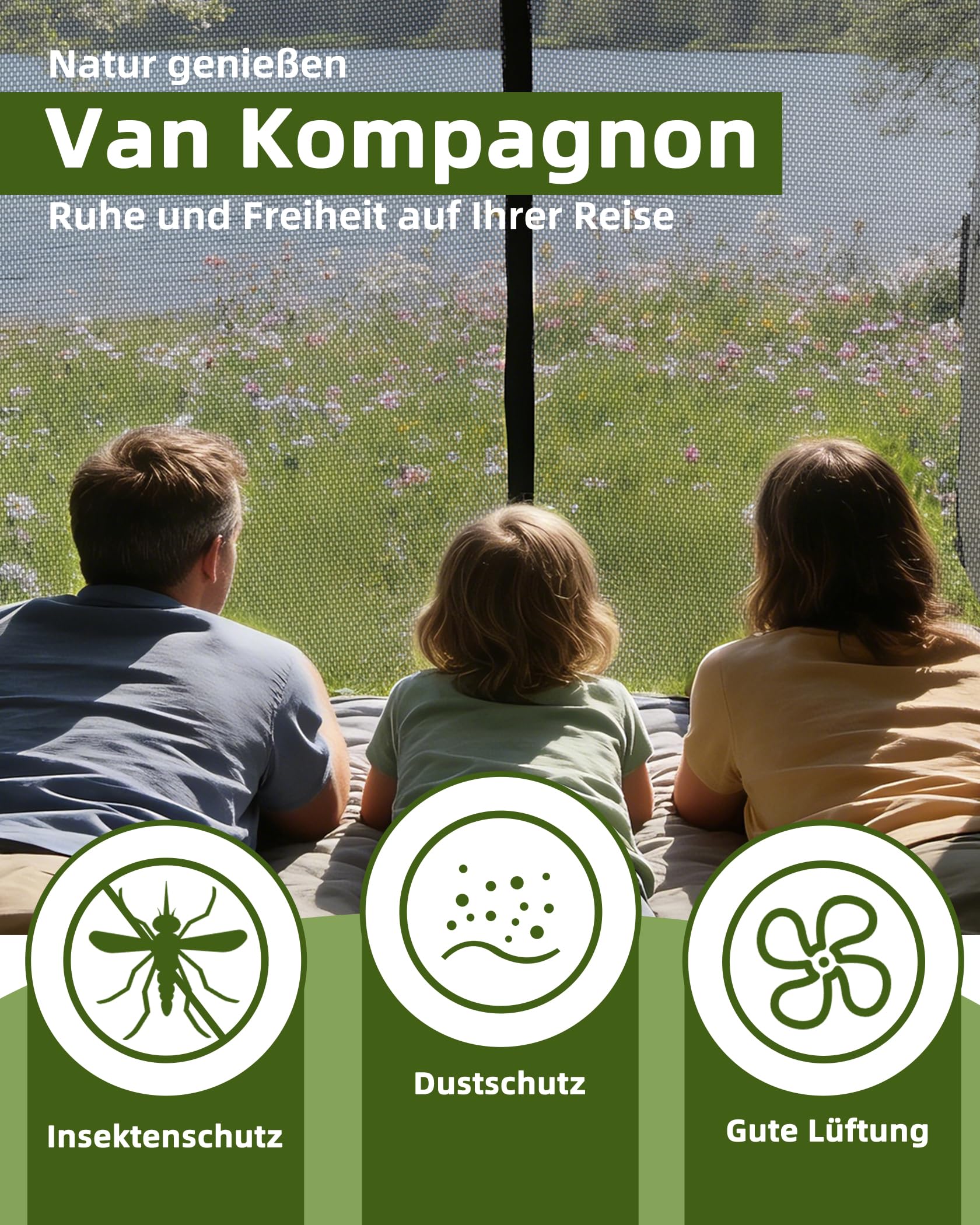 Ezcasch 180x150cm Fliegengitter Camper Insektennetze, Seitentür Fliegengitter Auto Moskitonetz Schiebetür mit Magneten, Geeignet für Van, Wohnmobil(Höhe x Breit) 6