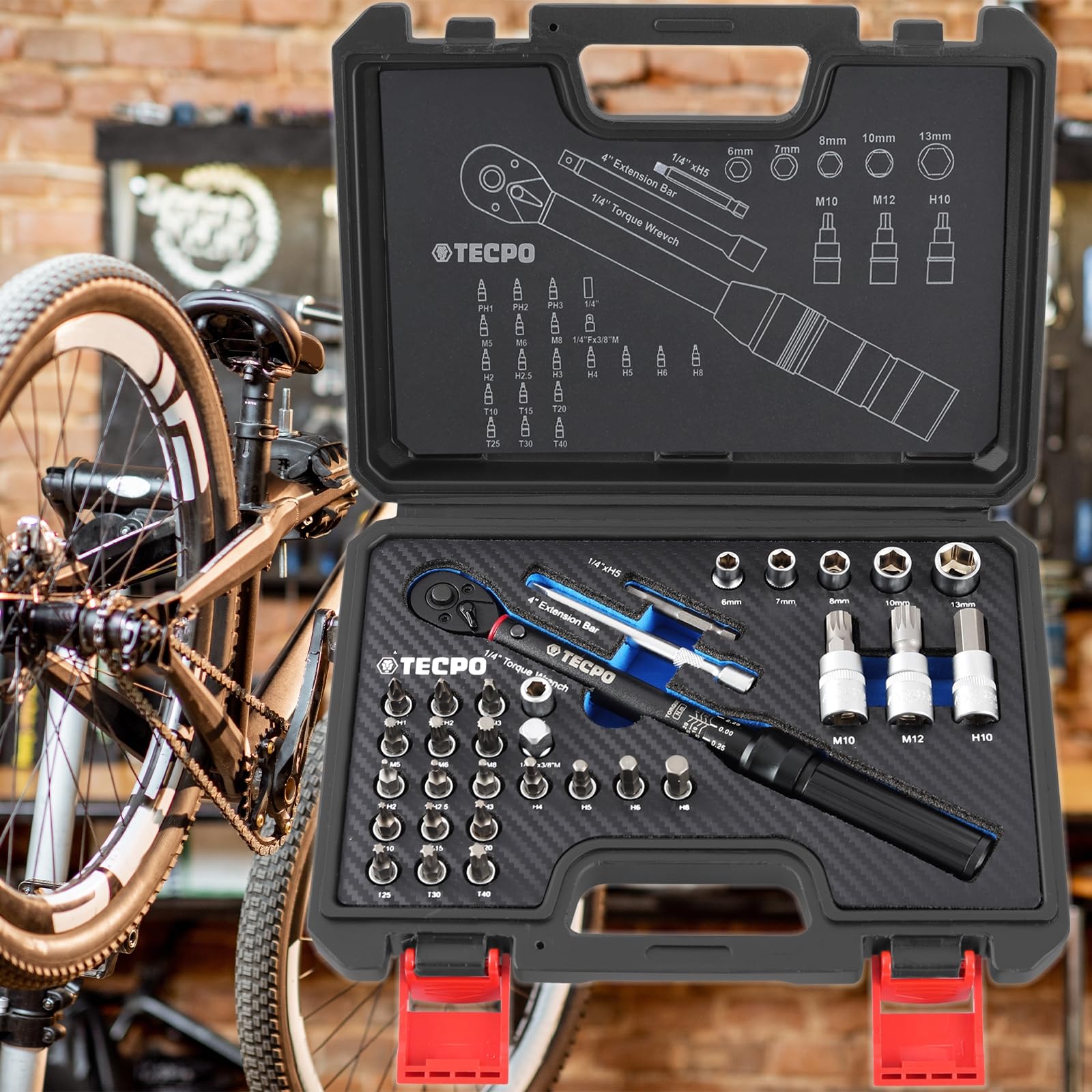 TECPO Fahrrad Drehmomentschlüssel Set 1/4" 2,5-25Nm Feinmechanik Schlüssel 5