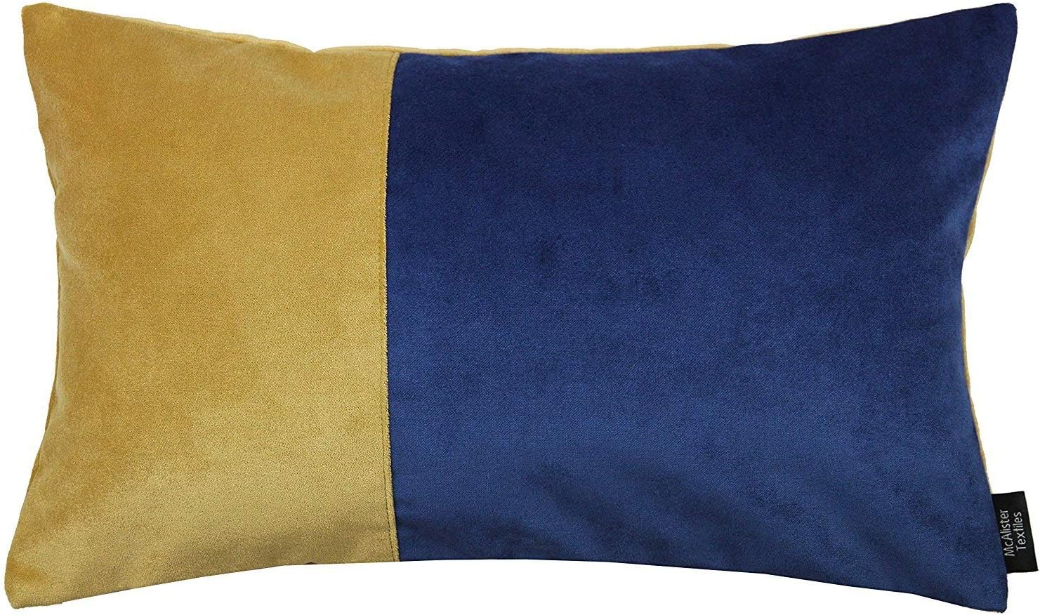 McAlister Textiles Luxury Velvet Cushion Cover - Two Tone Scatter Cushions With A Ochre Yellow & Navy Blue Patchwork Pattern 50x30 Cm - 20x12 Inches