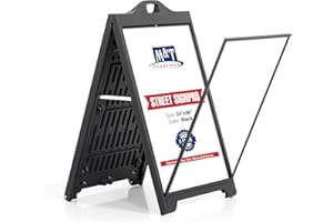 M&T Displays Street SignPro Poster, A-Frame Sidewalk Curb Sign, Folding Portable Double Sided Advertising Display sandwich board (24x36 without lens, Black)