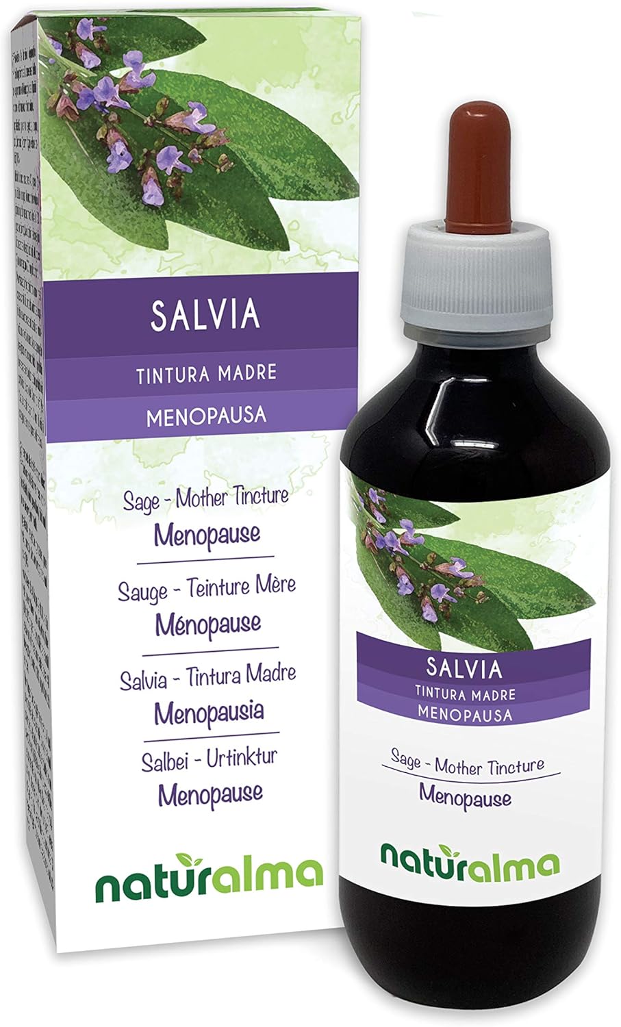 Sage (Salvia officinalis) Leaves Alcohol-Free Mother Tincture Naturalma - Liquid Extract Drops 200 ml - Food Supplement - Vegan