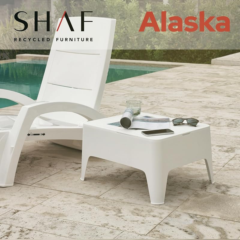 SP Berner - Mesa Auxiliar Alaska - Ligera, Apilable y Resistente - Uso Exterior - Con Cajón de Almacenaje - Fabricada en España con Plástico Reciclado - 58 x 48 x 30 cm - Blanca — foto 4 de 5