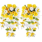 Fake Hibiscus Artificial Hanging Flowers Plants for Outdoors Spring Decoration, 2pcs Silk Hibiscus Vines Realistic UV Resistant Faux Flowers for Outside Planter Porch Patio Yard Wedding Party, Mix