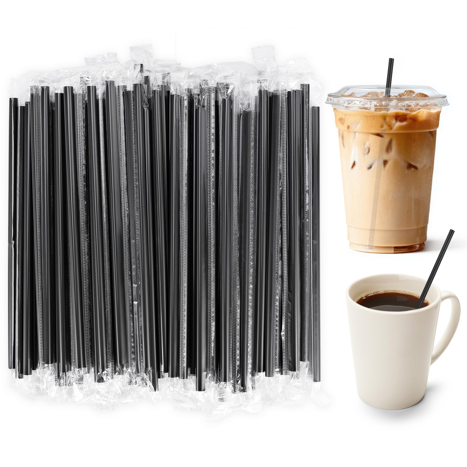 Photo 1 of [Individually Wrapped] 600 Pcs Heavy Duty Plastic Black Coffee Stirrers - 7 Inch Long 0.23 Inch Wide Disposable Coffee Stir Sticks Straws for 12 16 oz Cups Bar Cocktail Accessories Restaurant Supplies