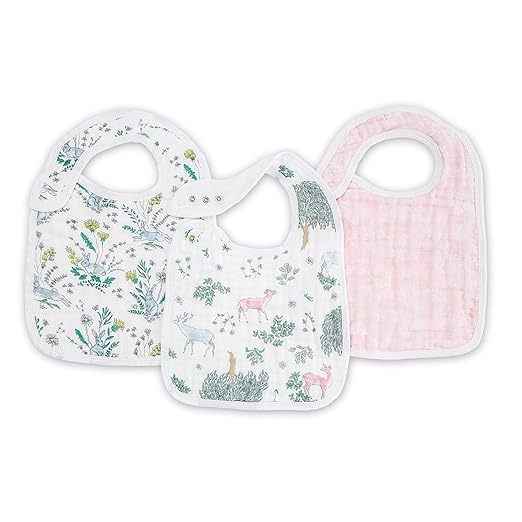 aden + anais Snap Bib, 100% Cotton Muslin, Soft Absorbent 3 Layers, Adjustable, 9â X 13â, 3 Pack (Forest Fantasy)