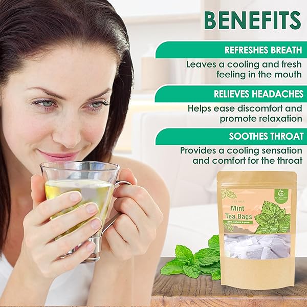NHAT ANH FARM – PREMIUM PEPPERMINT TEA BAGS, 40 PEPPERMINT TEA BAGS, 100% NATURAL DRIED MINT LEAVES, NATURALLY SWEET HERBAL TEA, SUGAR-FREE, CAFFEINE-FREE, NO ADDITIVES.