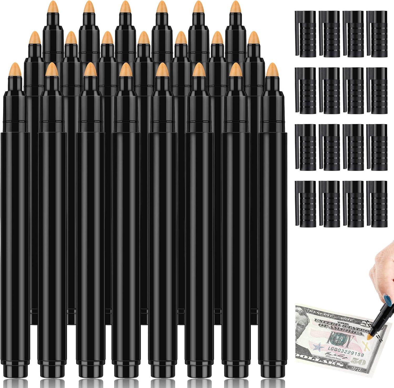 Counterfeit Bill Detector Pen Money Checker Bill Money Detector Marker Pen for Cash Currency Note (20 Pieces) : Office Products