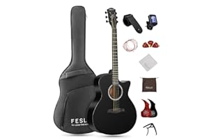 Fesley Portable Acoustic Guitar Kit: 41" 6 String Acoustic Guitar for Beginner, Classical Guitar with Guitar Accessories, Including Picks, Digital Tuner, Gig Bag, Strap, Steel Strings, Capo (FF60C)