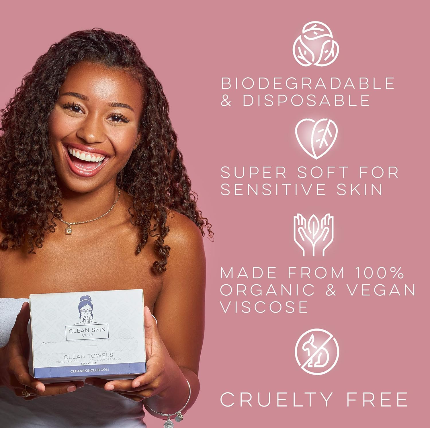 Clean Skin Club - Clean Towels XL | World's 1ST Biodegradable Face Towel | Disposable Makeup Removing Wipes | 100% Organic Viscose | 50 CT | Super Soft for Sensitive Skin | Dry Cleanser Towelettes (50 Count (Single Box)): Beauty