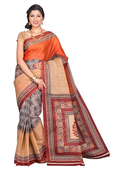 Korni Women's Mangalagiri Polycotton Saree with Blouse Piece (KR0092_1, Multicolor)