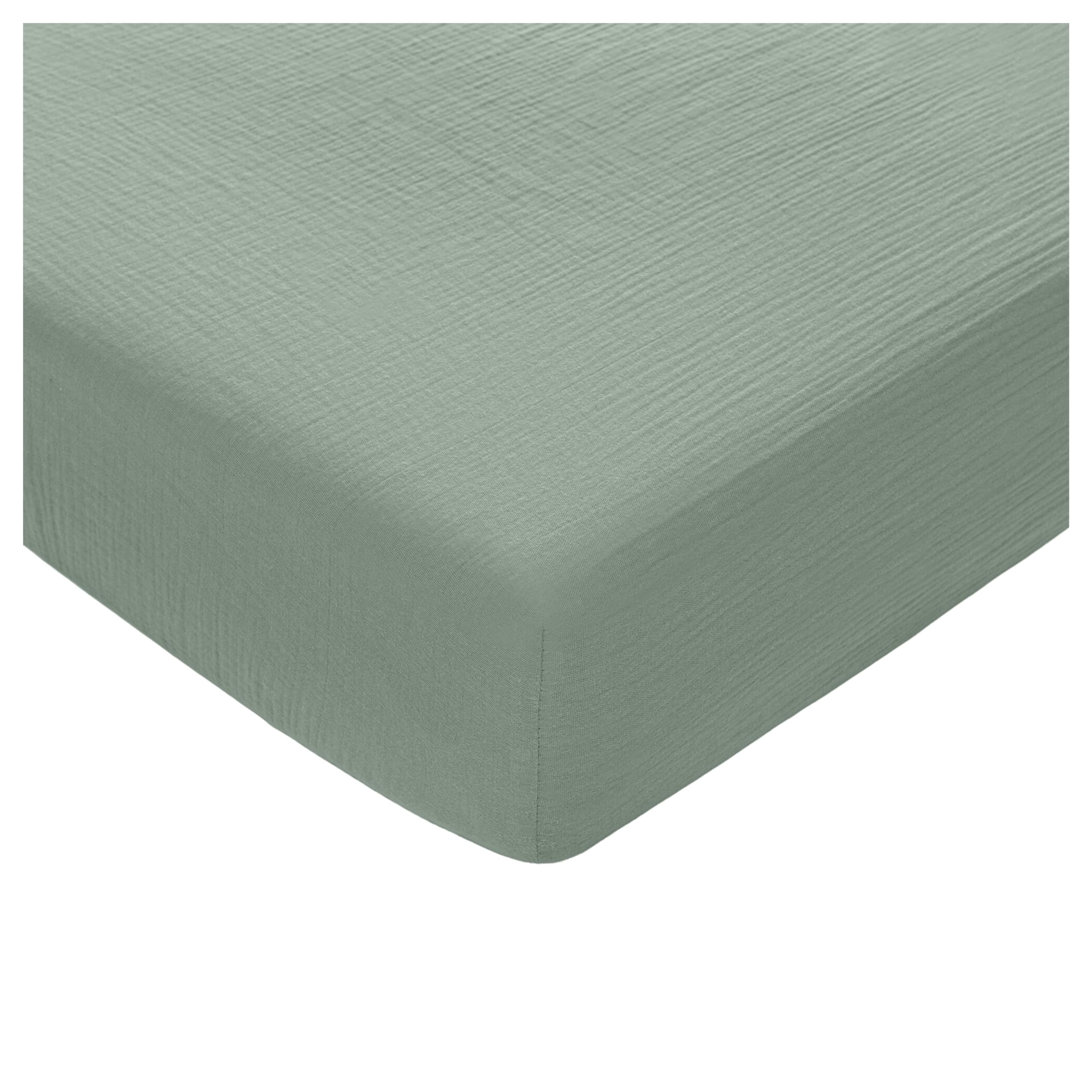 Comfy Cubs Muslin Fitted Cot Sheet - Soft & Breathable for Standard Baby Cot & Crib Mattress - Snug Fit with Secure Elastic, Beautifully Packaged for Boys & Girls - Fern
