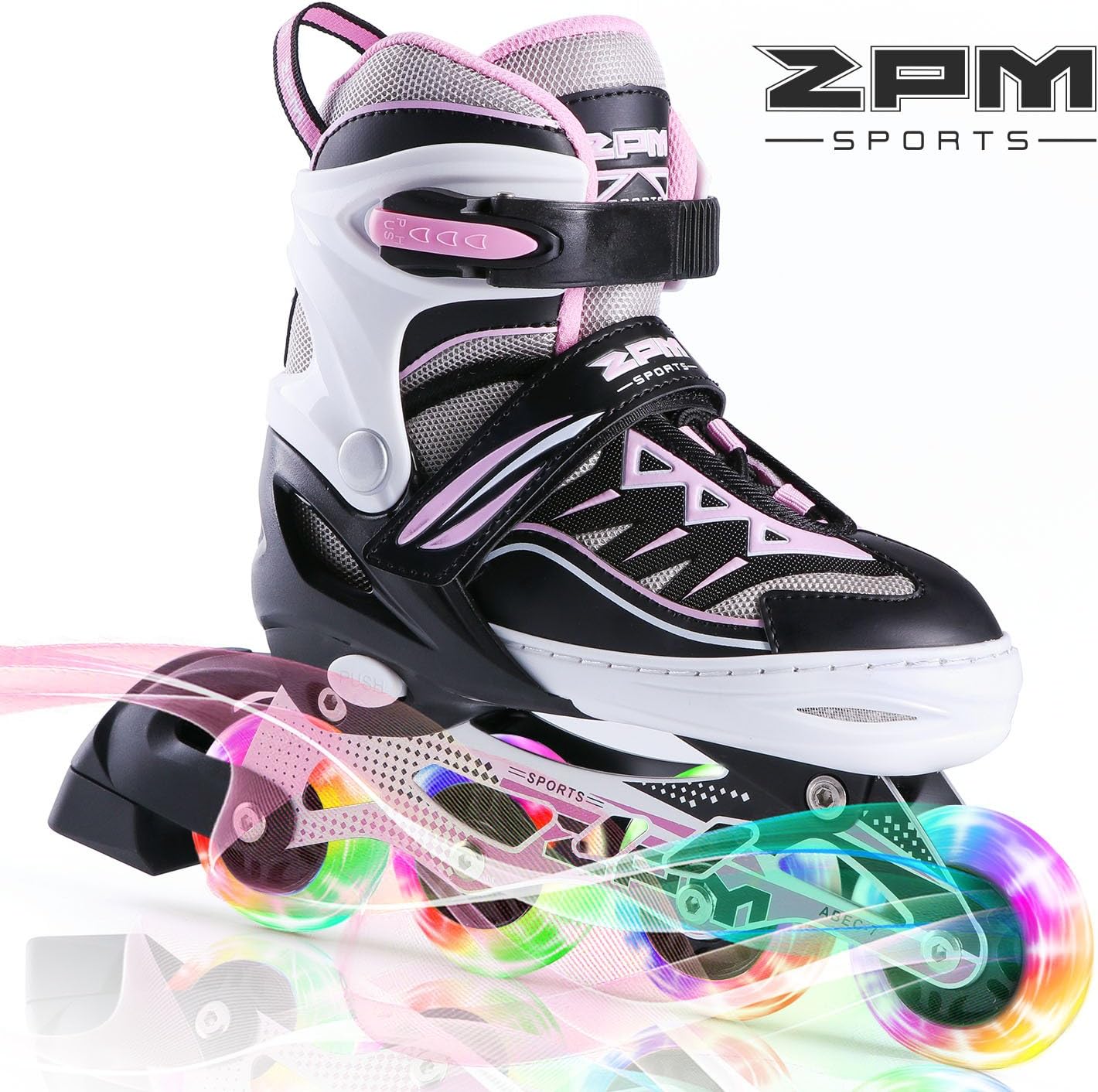 2PM SPORTS Cytia Pink Girls Adjustable Illuminating Inline Skates with Light up Wheels, Fun Flashing Beginner Roller Skates for Kids