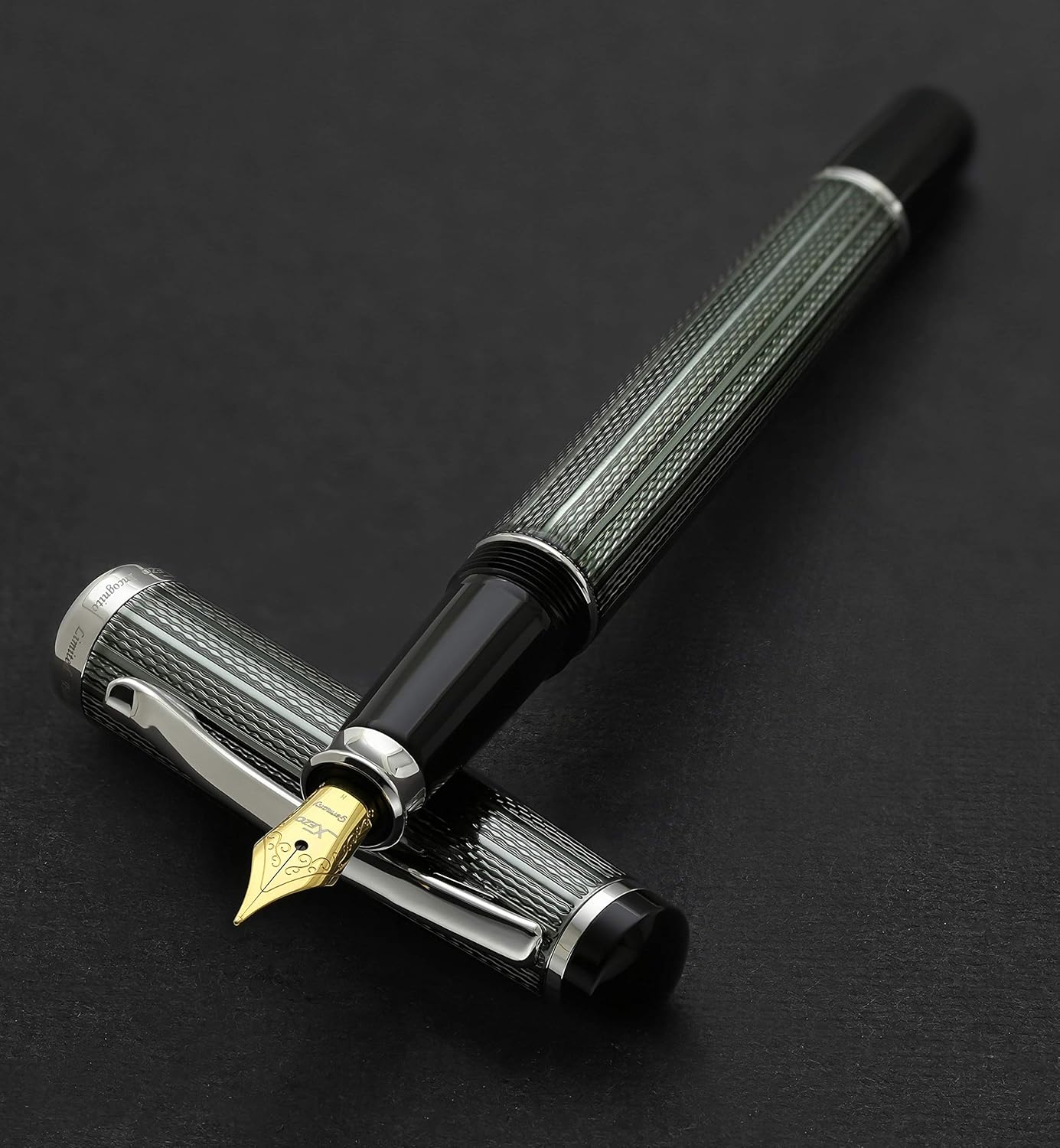 Xezo Incognito Fountain Pen, Medium Nib. Zinc Slate Green Metallic Color Lacquer, Pure Platinum Plated. Limited Edition of 500, Serialized, Handcrafted - Image 3