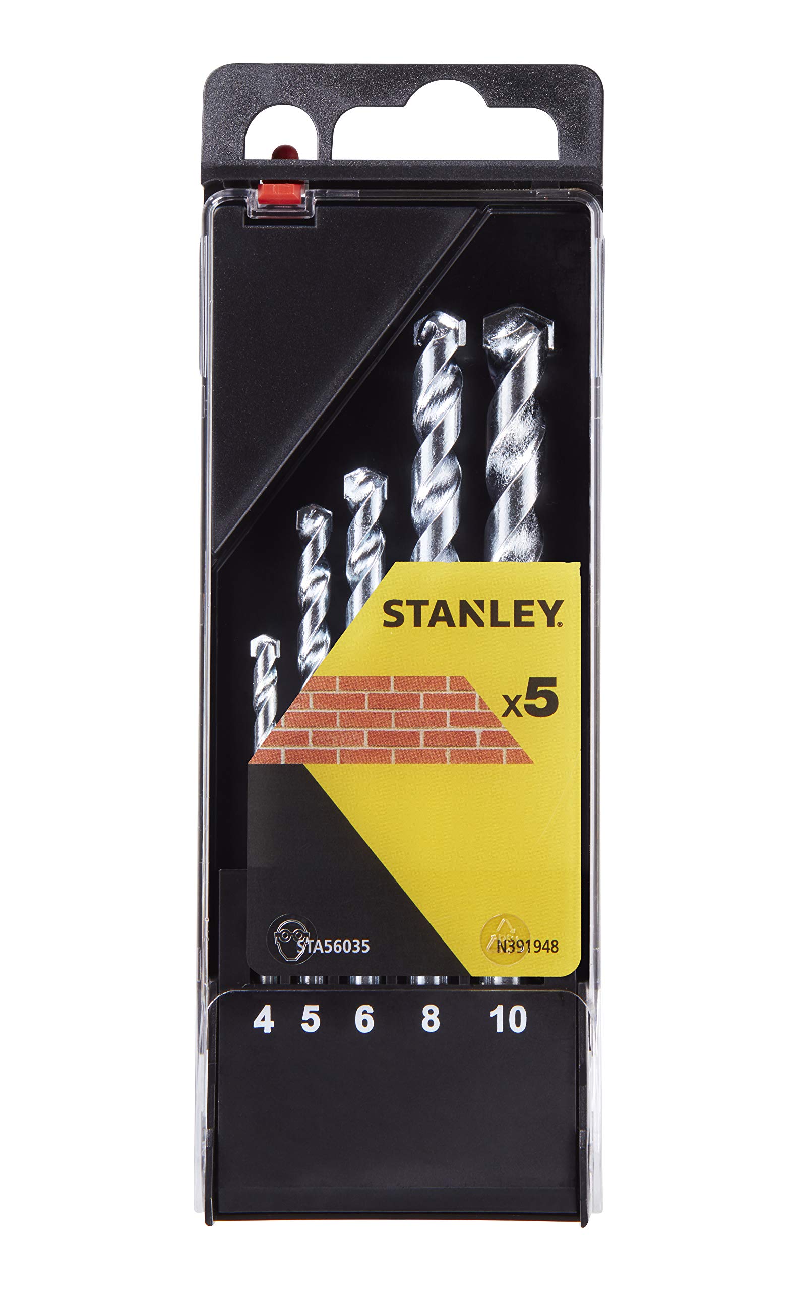 STANLEY STA56035-QZ 5 Piece Masonry Drill Bit Set, Includes 4mm, 5mm, 6mm, 8mm, 10mm