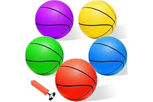 Iyoyo Mini Basketball Set - 5 Pack 6" Small Balls with Pump, Over The Door Mini Hoop Replacements, Toy for Toddlers, Kids, Teenagers, Pool, Indoors, Outdoors