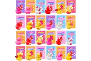 Cherislpy 24 Pack Valentines Day Gifts Cards with Pink Rubber Ducks for Baby Showers Accessories Love Duckies Bath Toys for Kids Valentines Party Favors