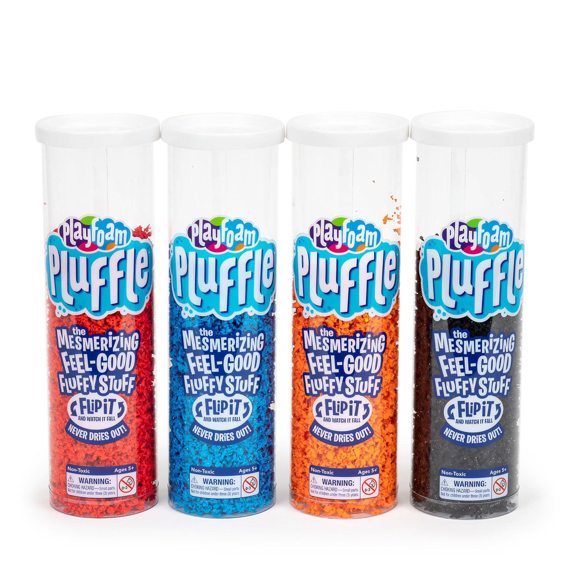 Educational Insights Playfoam Pluffle for Sensory Bins 4-Pack - Red, Blue, Orange & Black Sensory Bin Filler for Sensory Table, Great for Sensory Play