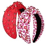 ARATLENCH Valentines Day Headband Red Heart Rhinestone Knotted Valentine Headbands Fashion Valentine's Head Band Hair Accessories Gift for Women Girls