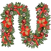 Christmas Garland with Lights, 9FT 30 LED Prelit Christmas Garland with Pinecones, Flowers, Bows, Outdoor Indoor Christmas Decorations Garland Battery Operated with Timer for Stairs,Mantel,Door,Window