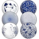 Selamica 8 Inch Ceramic Dessert Plates, Appetizer Plates for Serving Snacks Pasta, Microwave Dishwasher Safe, Set of 6, Blue